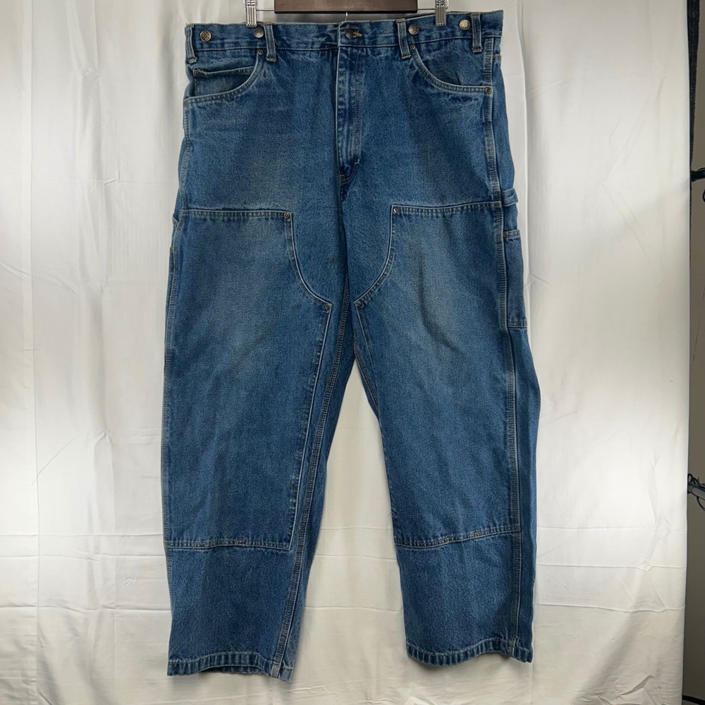 Berne Carpenter Jeans Mens 40x30 Blue Double Knee Utility Workwear P902SWD